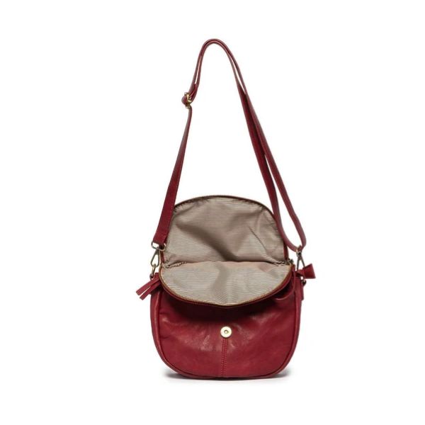Helene Small Saddle Crossbody, Deep Crimson