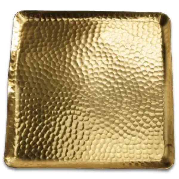 Square Hammered Plate, Gold, 12 in. with a textured hammered design, perfect for adding elegant decor and style to kitchen or dining spaces, from Knotty and Board.