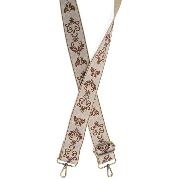 Floral Filigree Embroidered Guitar Strap, Russet