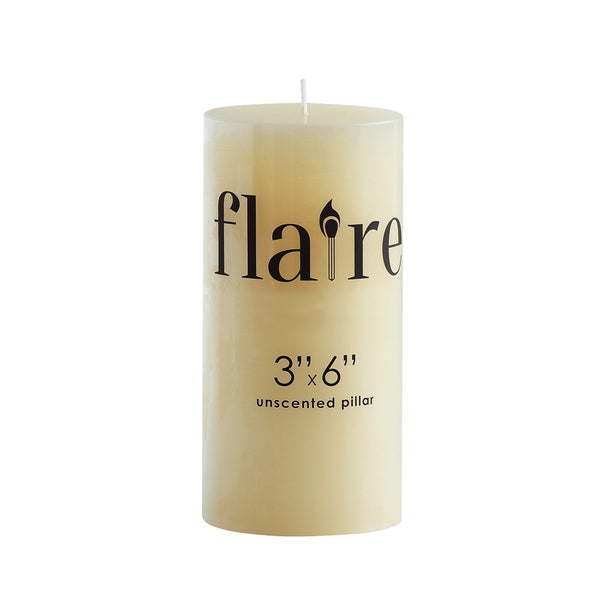 Unscented Pillar Candle, 3x6" with a smooth creamy finish, perfect for adding elegant decor to any room, an ideal gift from Knotty and Board for home and entertaining.