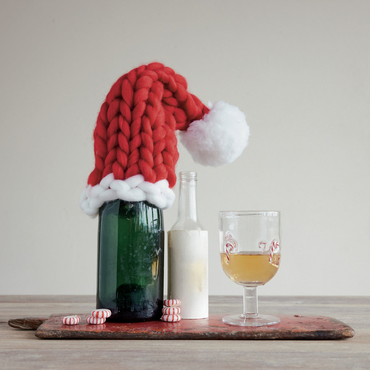 Knit Fabric Santa Hat Bottle Cover, 16
