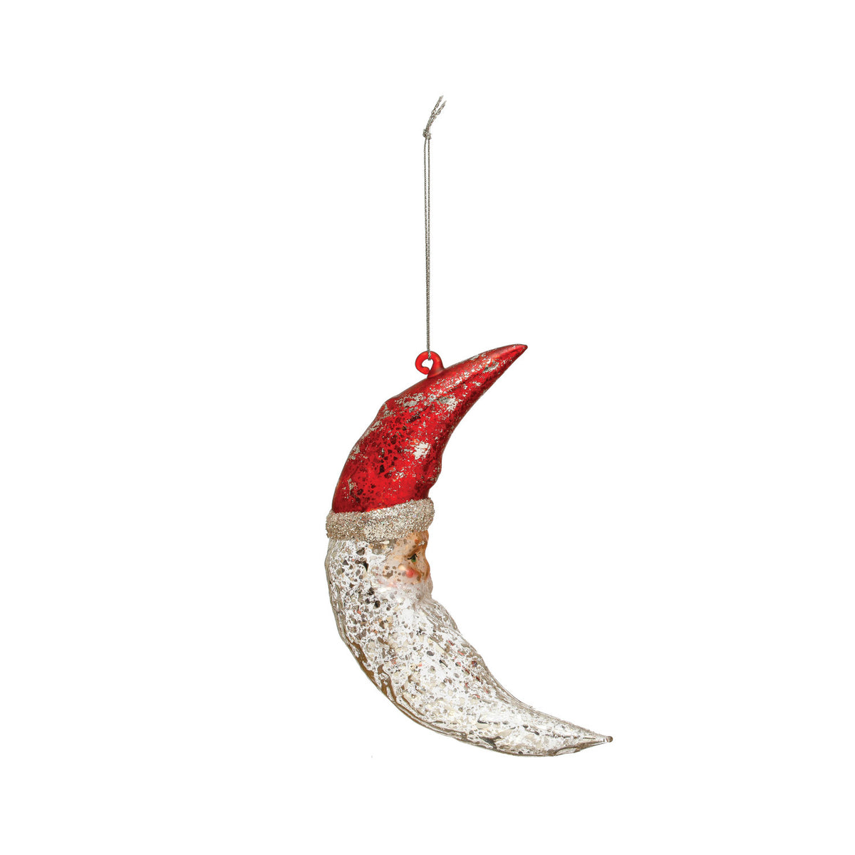 Santa Moon Ornament w/ Glitter, 6.25