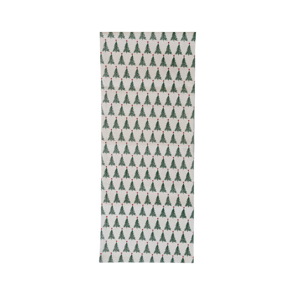 Stonewashed Table Runner with Christmas Tree Pattern, 72"