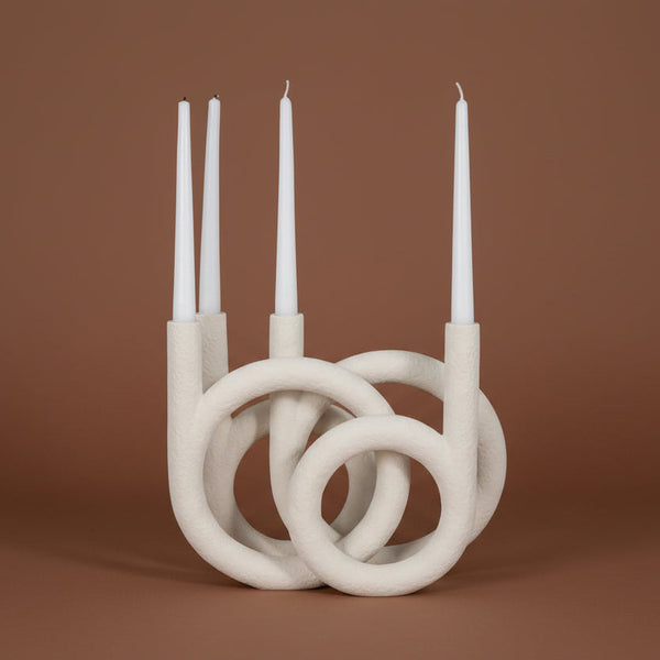 Twisted Ring 4-Taper Candle Holder, White, 12 in.