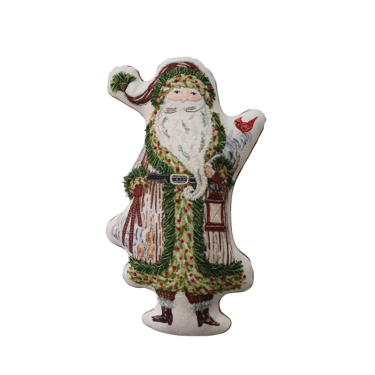 Santa Shaped Printed Pillow w/ Embroidery, 15.5 in.