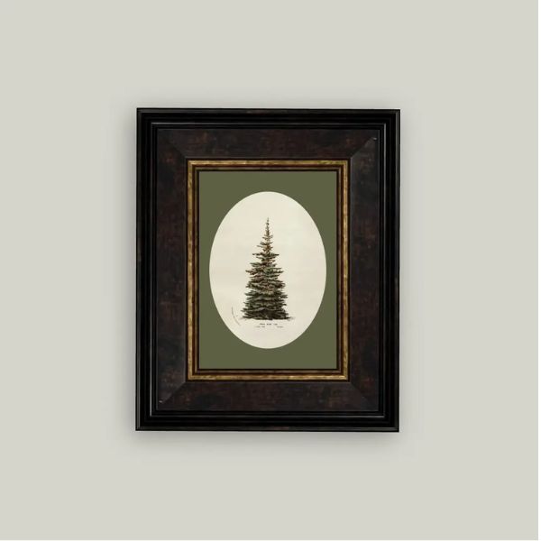 Oval Matte Tree Framed Antique Art, 7 X 9 in.