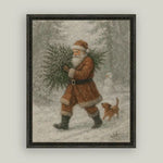 Santa with Tree Framed Antique Art, 18 X 22 in. 2