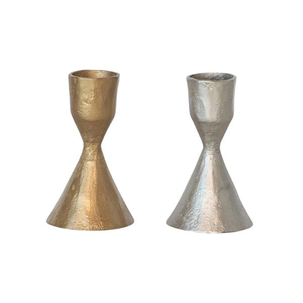 Hand-Forged Cast Iron Taper Holder, Silver or Gold, 3 in.