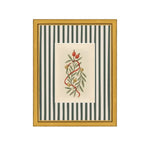 Holly Bells On Stripes Framed Antique Art, 8 X 10 in. 1