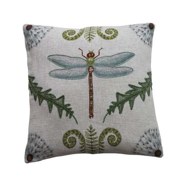 Dragonfly Embroidered Linen Blend Pillow, 20 in.