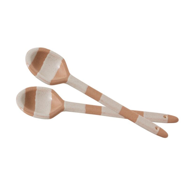 Botera Spoons Set of 2, 12" featuring handcrafted striped ceramic design in warm earthy tones, perfect for kitchen decor and entertaining needs from Knotty and Board.