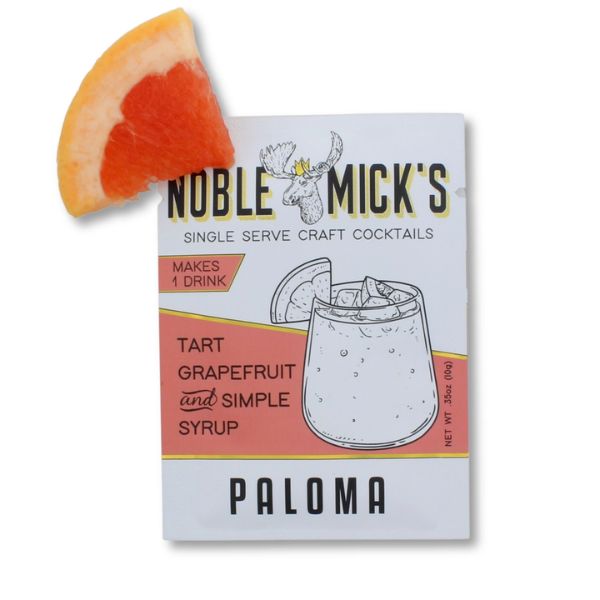 Noble Mick's Single Serve Craft Cocktail, Paloma packet with a grapefruit wedge, ideal for entertaining and gifting, offered by Knotty and Board with curated decor and gifts.