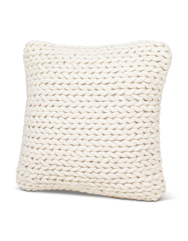 Braided White Down Pillow 20x20 with chunky knit texture, perfect for adding cozy decor to any living space, offered by Knotty and Board with unique gifts and style.