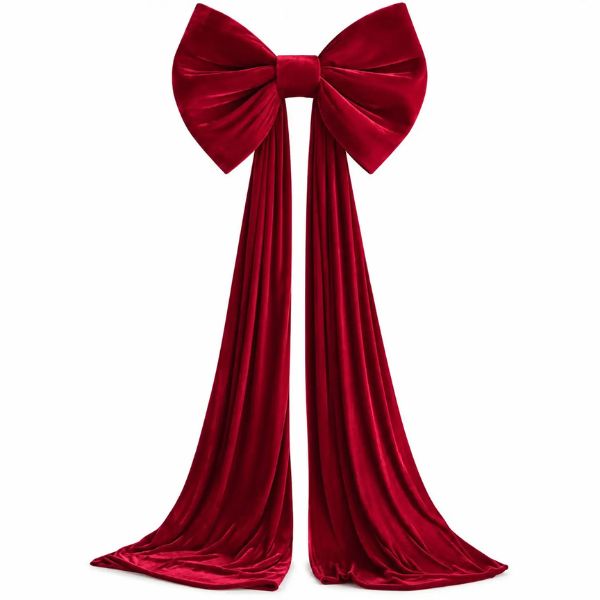 Velvet Christmas Bow Tree Topper with Long Tails, Oversized, Red