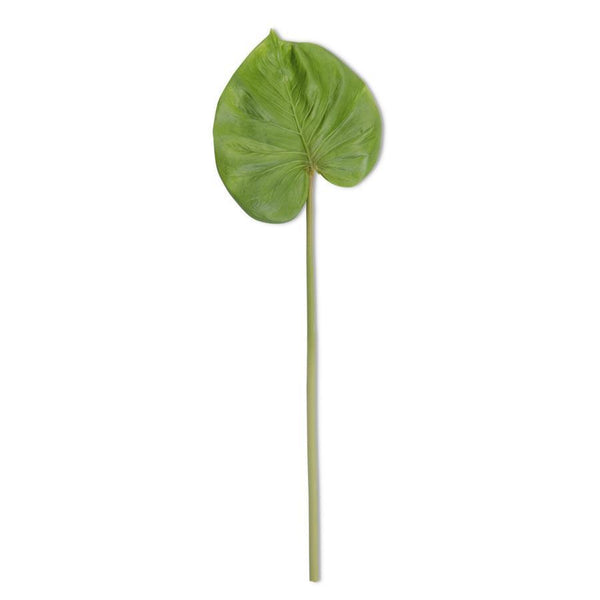 Single green artificial leaf with a long stem designed as Real Touch Pu Philo Leaf, perfect for adding natural decor accents to any room from Knotty and Board, every room needs a little Knotty and Board.