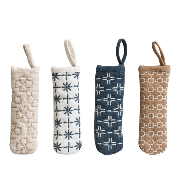 Cotton Pot Handle Cover with Embroidered Pattern, Assorted