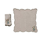 Set of four scalloped napkins with embroidered daisies in the corner, natural linen color, perfect for kitchen and dining decor, Scalloped Napkins with Embroidered Daisies, Set of Four, 18 in. 1