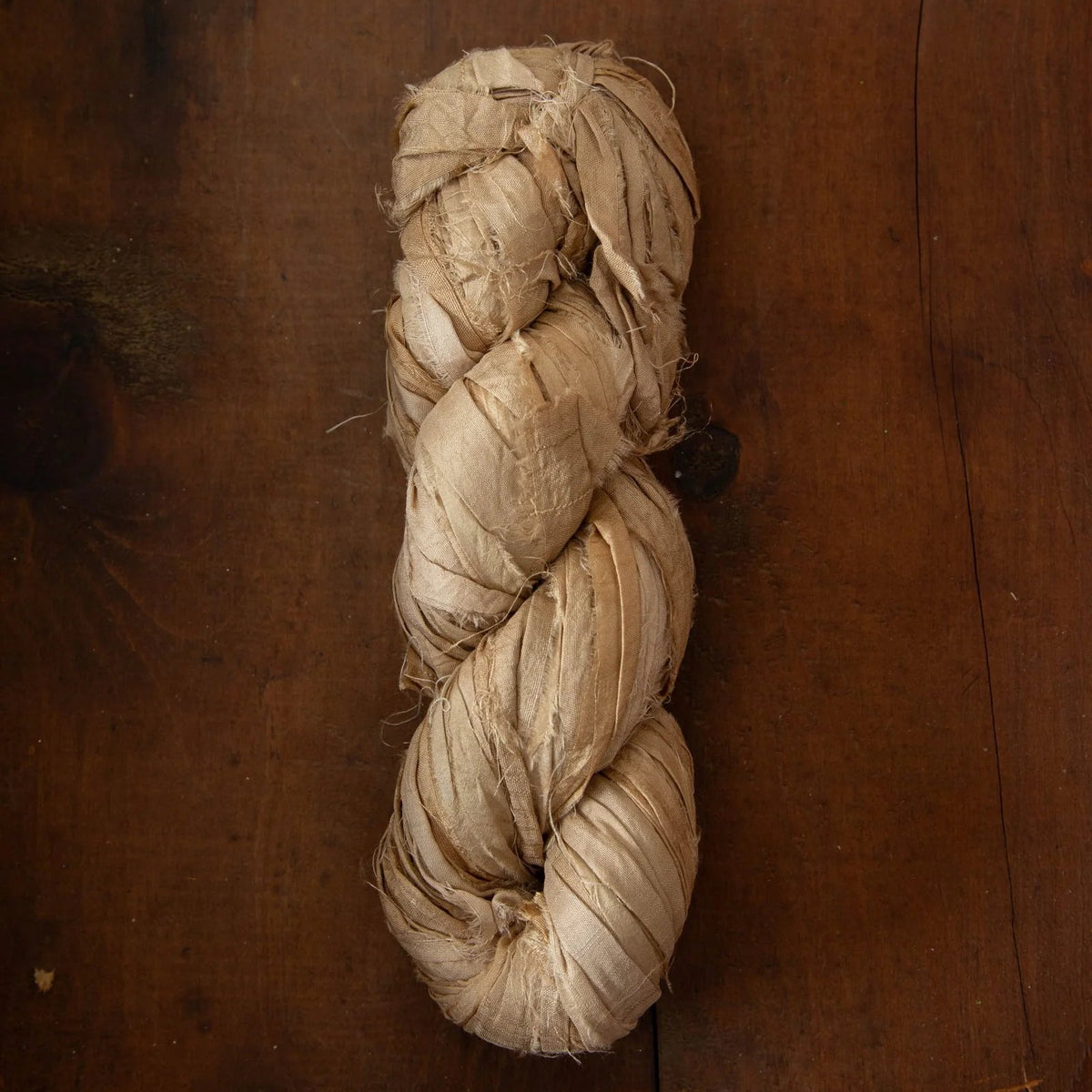 Recycled Torn Silk Ribbon, Champagne, 70-75 yd