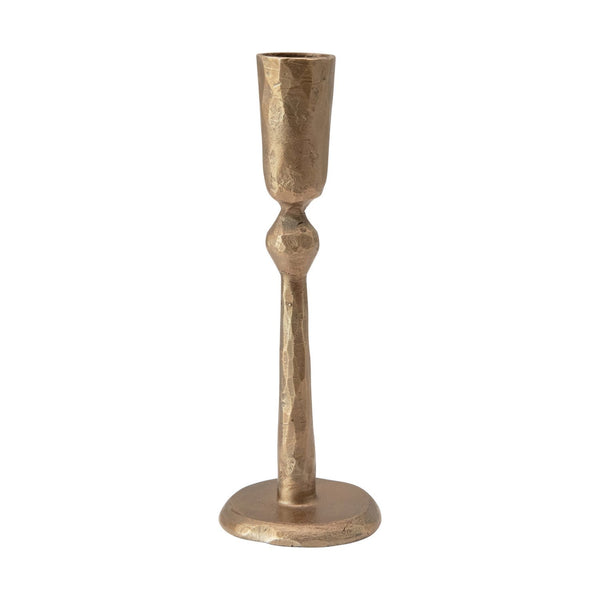 Hand-Forged Metal Taper Holder, Brass, Large, 7 in. with textured finish, perfect for adding elegant decor and ambiance to dining and entertaining spaces, from Knotty and Board.