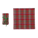 Plaid Woven Cotton Scalloped Napkins, Set of 4, 18
