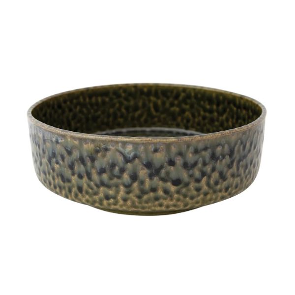 Stoneware Bowl, Reactive Glaze, Green, 11 X 4.25 in. with textured surface and deep green tones, perfect for kitchen or dining decor, offered by Knotty and Board.