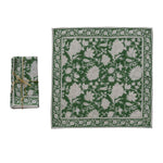 Cotton Block Print Floral Napkins, Green & White, Set of 4, 18 in. 1