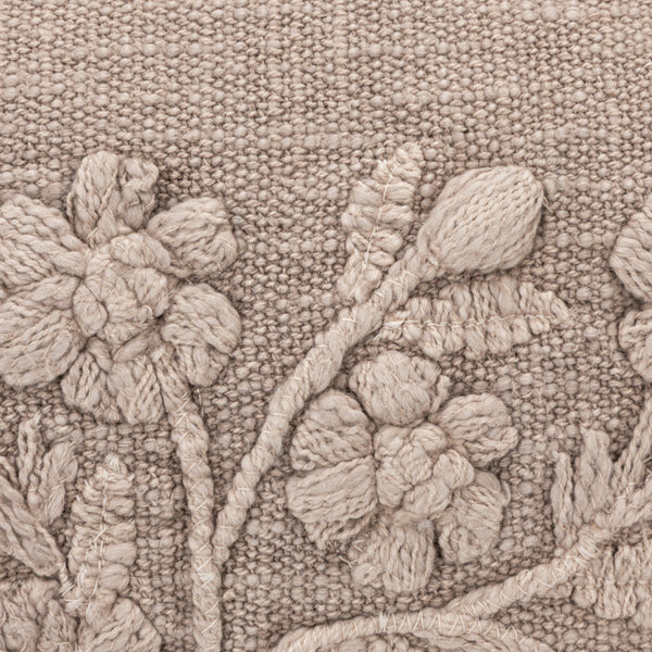 Embroidered Flower Lumbar Pillow with Tassels, Taupe, 20 X 12 in.