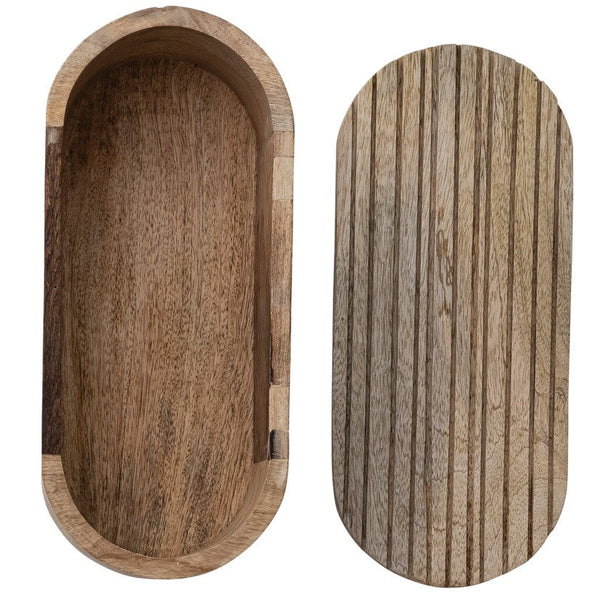 Hand-Carved Mango Wood Box with Lid, Natural, Small, 11.25 X 4.75 X 2.5 in.