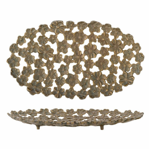 Flower Tray with Cut-Outs, Antique Gold Finish, 17.5 X 10 in.