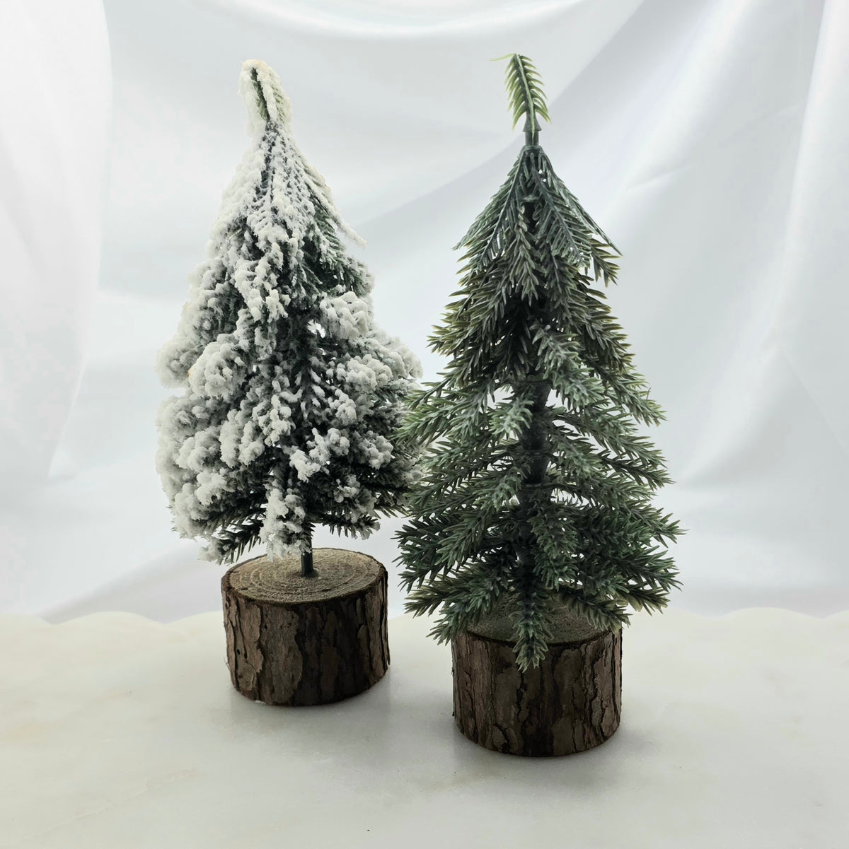 Faux Evergreen Tree with Natural Wood Slice Base