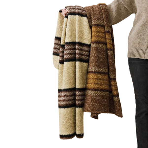Sherpa Throw with Stripes, Black & Grey, 60 X 50 in.