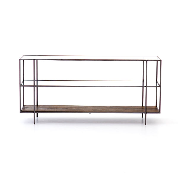 Byron Media Console Dark Iron Aged Brown Tempered Glass