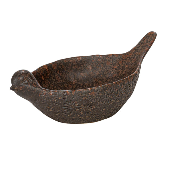Debossed Stoneware Bird Bowl, Brown, 10 in.