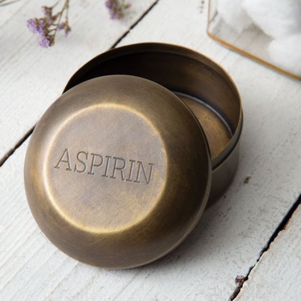 Aspirin Pill Box, Antique Brass