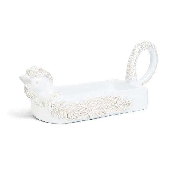 White ceramic Figural Serving Tray, Gertrude, shaped like a bird with textured feather details, perfect for kitchen or dining decor and entertaining gifts by Knotty and Board.
