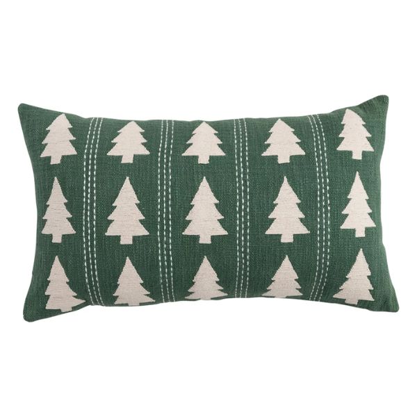 Tree Pattern Lumbar Pillow, Green & Natural, 24 X 14