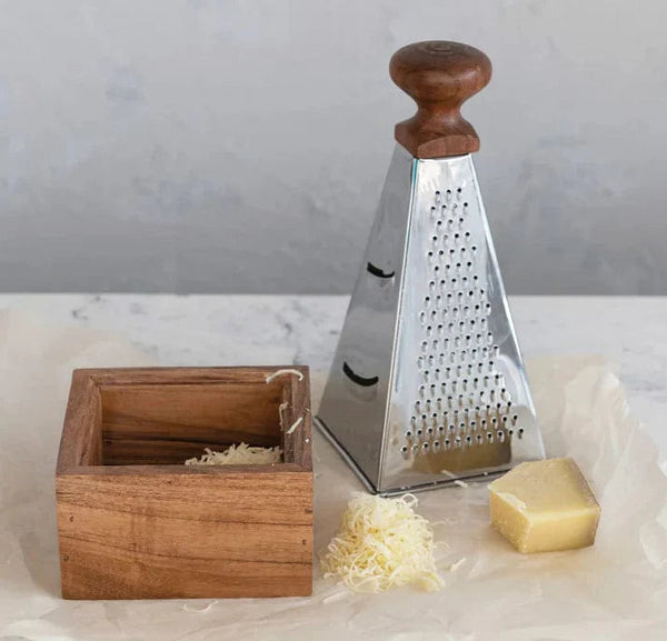 Stainless Steel Grater w/ Acacia Wood Handle, Natural