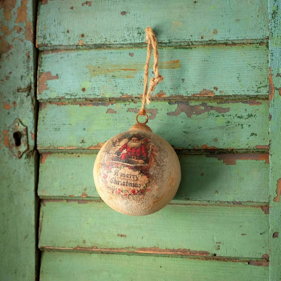 Santa Metal Ball Ornament, 4 in.