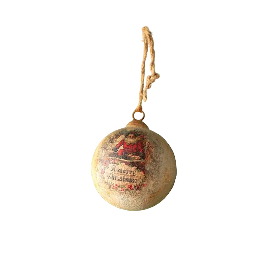 Santa Metal Ball Ornament, 4 in.