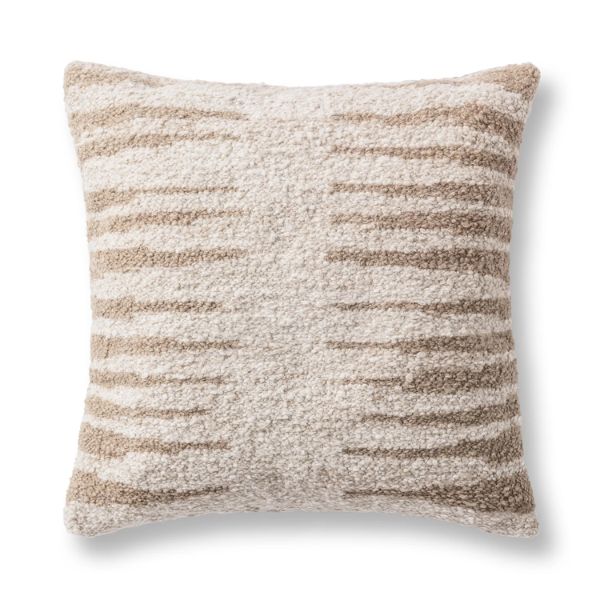 Performance Kiran Pillow, Natural, 22 X 22 in. with textured striped pattern in neutral tones, perfect for adding cozy decor to any room, offered by Knotty and Board.