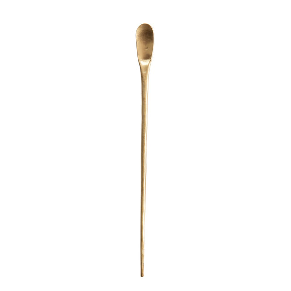 Brass Cocktail Spoon 9" featuring a slender, elegant design in warm brass perfect for stirring cocktails, adding a stylish touch to kitchen and entertaining decor.