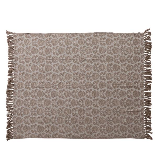 Jacquard Throw with Floral Pattern & Fringe, 60 X 50 in.