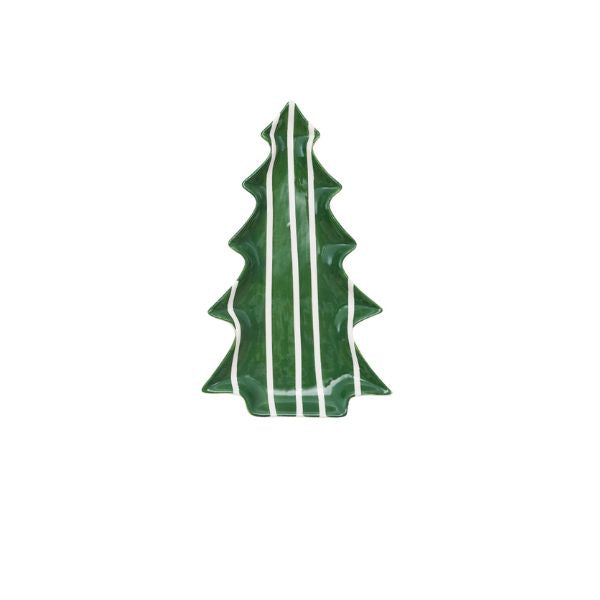 Ceramic Tree Shaped Plates w/ Stripe Pattern, Green, 8 in.