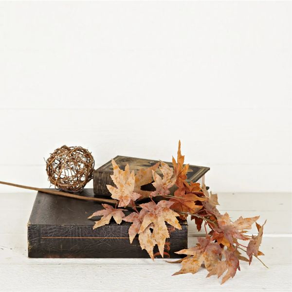 Mustard Flocked Maple Leaf Spray, 27-Inch Fall Decor
