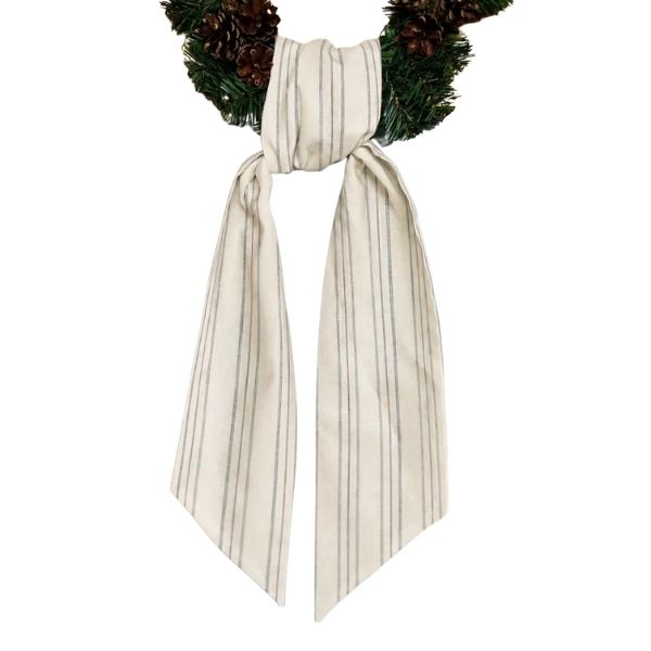 Wreath Sash, Linen Blend, Beige Stripe, 5.5 X 55 in.