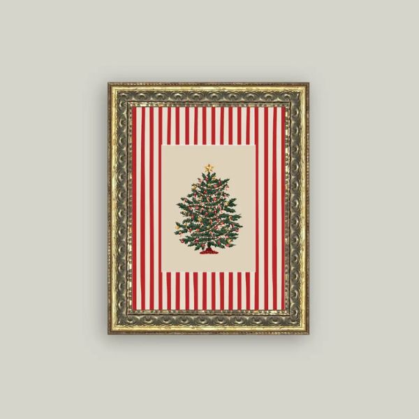 Peppermint Stripe Tree Framed Antique Art, 8 X 10 in.