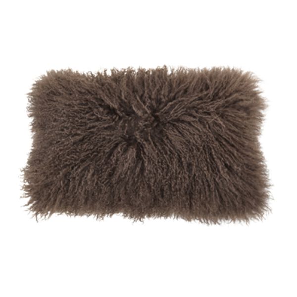 Fur Pillow, Mongolian Lamb, Poly Filled, Brown, 12 X 20 in.