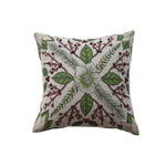 Linen Pillow Seasonal Botanical Embroidery, Green, 20 in. 1