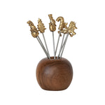 8 Holiday Appetizer Picks w/ Wood Holder, 4 in. 1