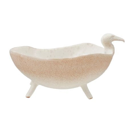 Footed Bird Bowl, White Speckled